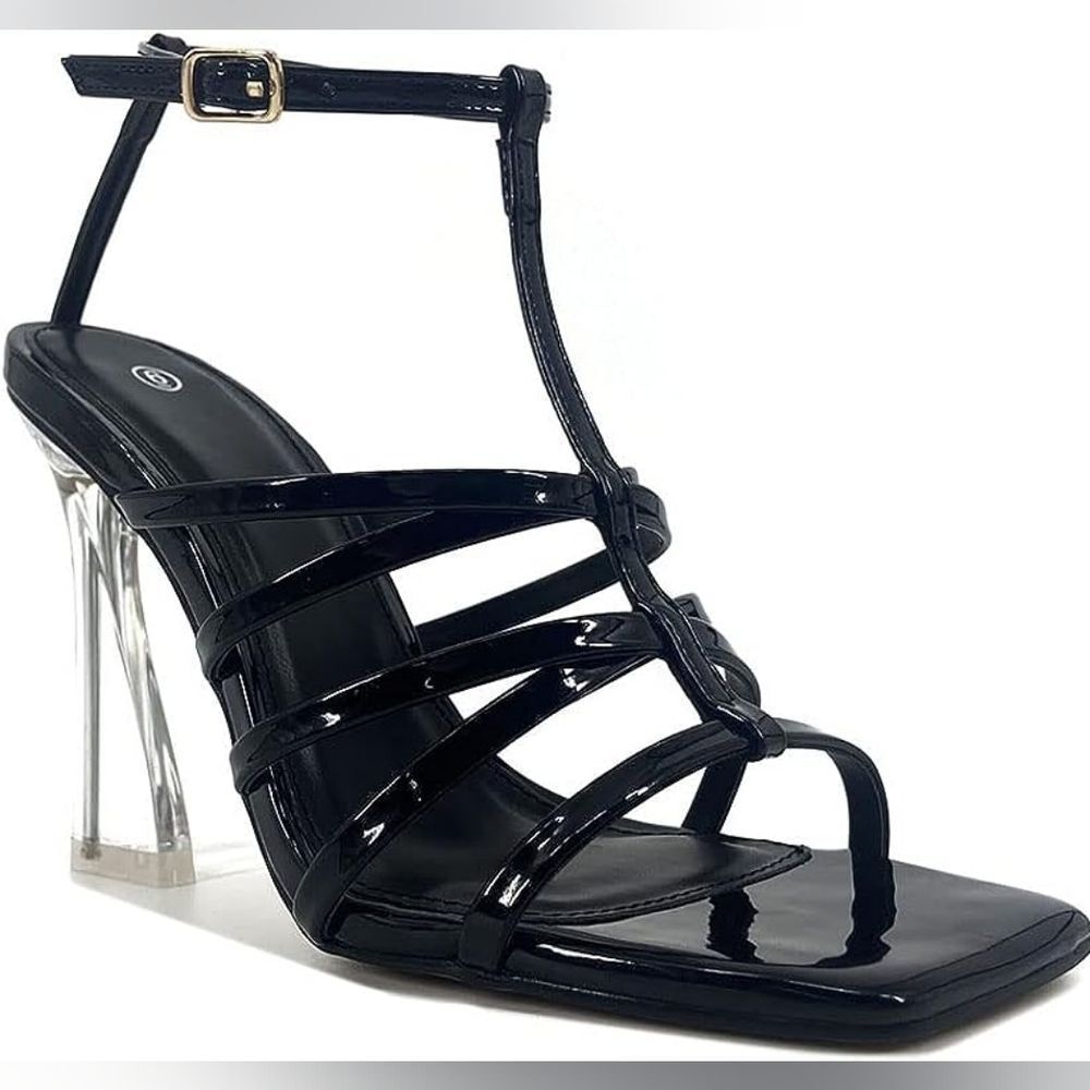 Women's Black Sexy Strappy High Clear Lucite Heels‎ Pumps Shoes Sandals 5½